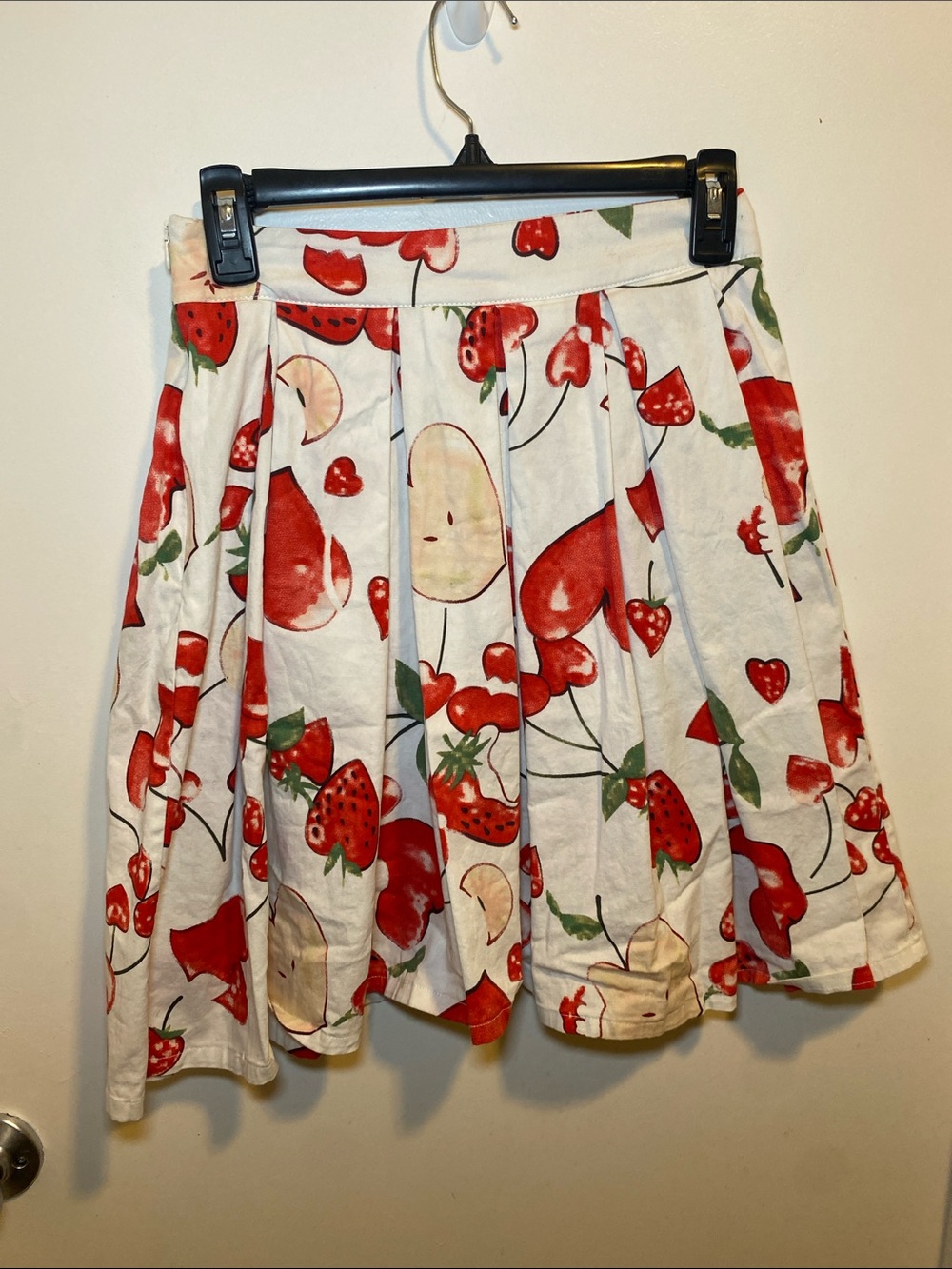 White Skirt with Red Fruit Print - Women's Casual Skirt - Picture 5 of 7